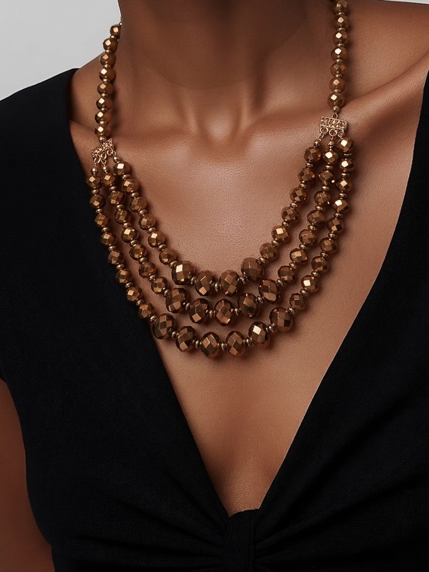 Faceted Metallic Brown Statement Necklace & Earring Set - Women Jewelry